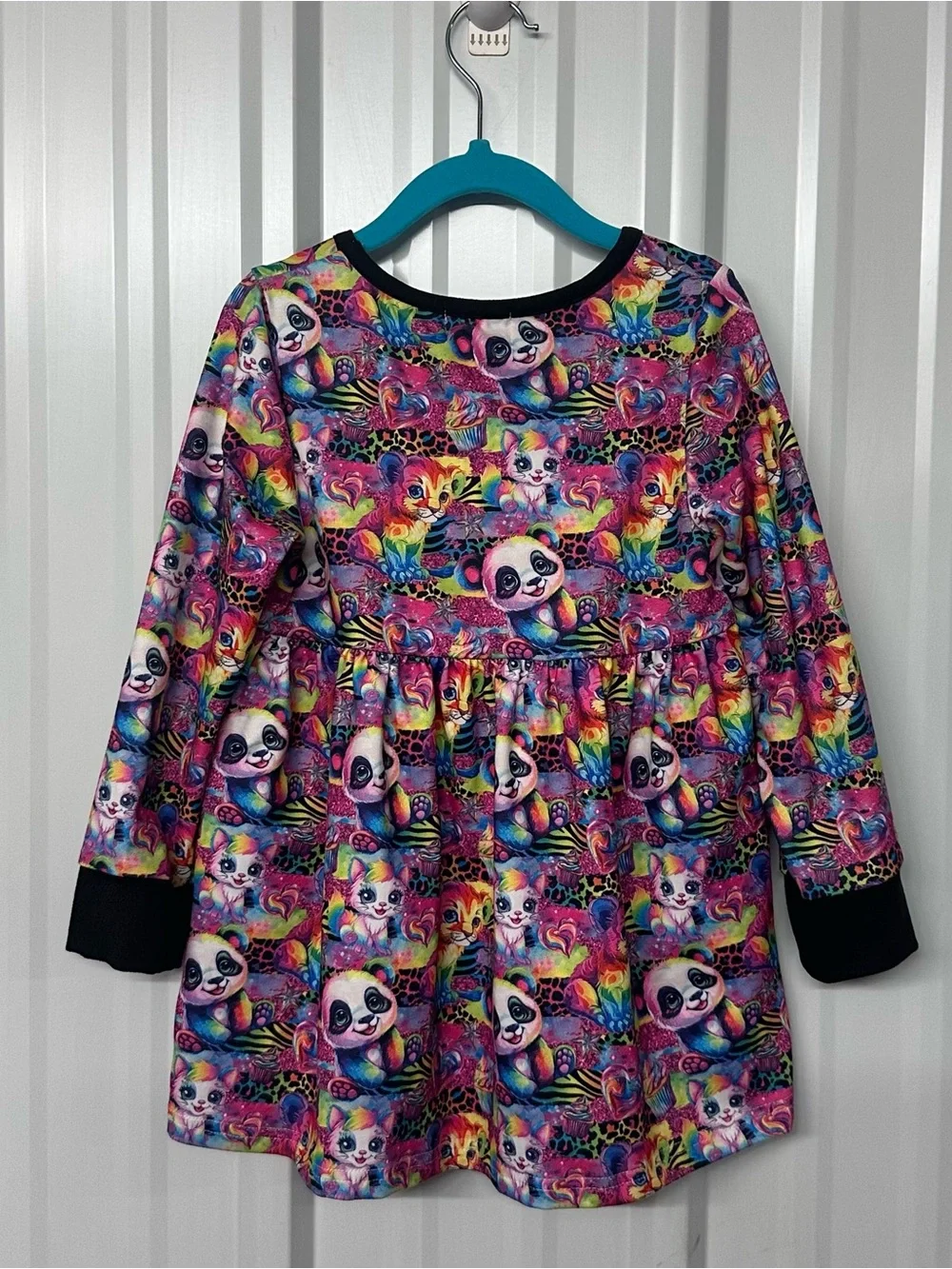 Girls Pete & Lucy Rainbow Animal Print Twirl Dress Long Sleeve Pockets Colorful